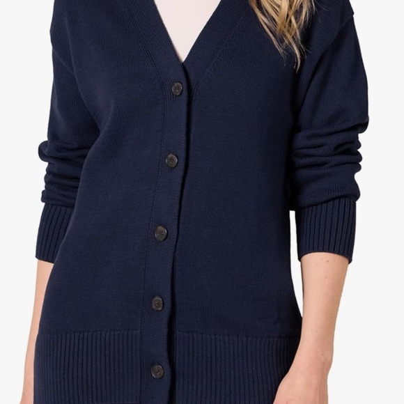 NWOT Navy M 100% Cotton V-Neck Relaxed-Fit Cardigan — Soft, Midweight - Picture 1 of 7